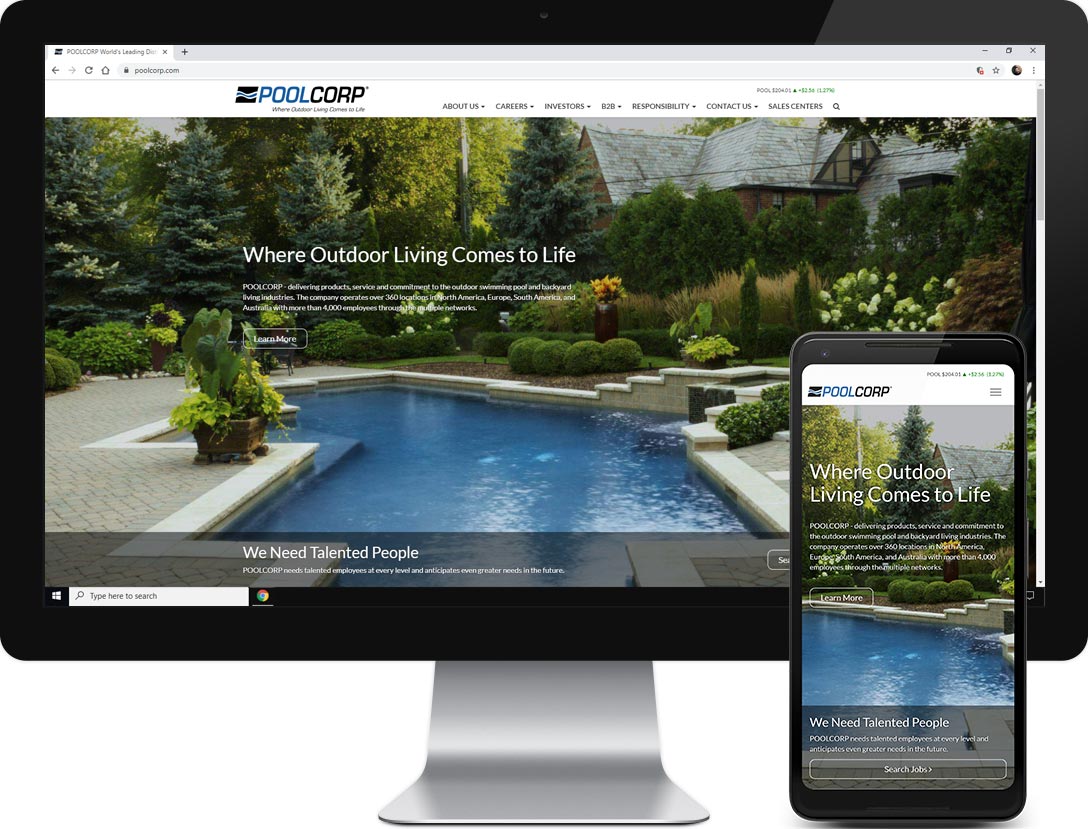 Poolcorp.com desktop and phone view