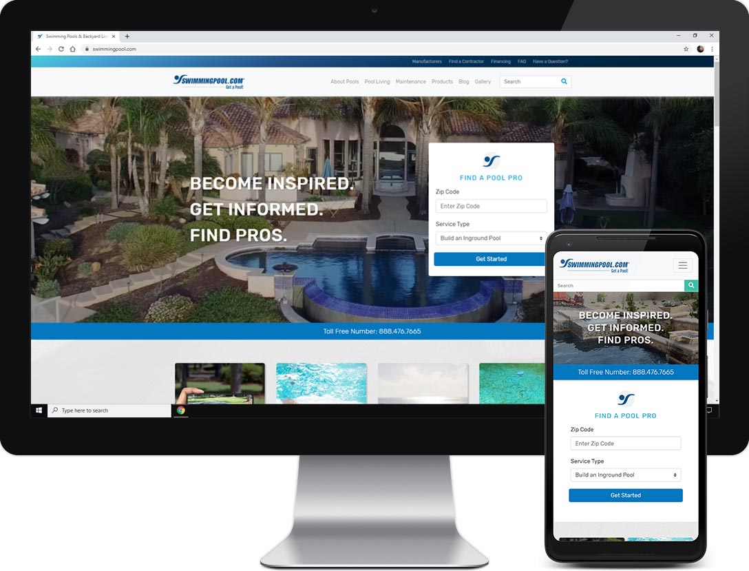 SwimmingPool.com desktop and phone view
